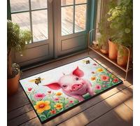 TFSW Farmhouse Bathroom Mats Floral Garden With Happy Pig And Bees Doormat Door Mats For Home Entrance Teen Boy Room Decor(65X90CM)