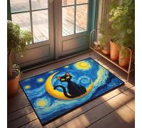 TFSW Funny Outdoor Doormat Black Cat On The Moon: A Starry Night Adventure Doormat Hot Cocoa Bar Decor Fall Mats For Front Door(40X60CM)