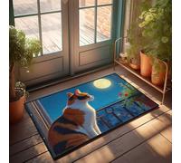 TFSW Funny Outdoor Doormat Cat Gazing At The Full Moon Doormat Mats For Sleeping On The Floor Welcome Mats Funny(65X90CM)
