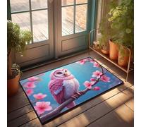 TFSW Funny Outdoor Doormat Cherry Blossom And Pink Owl Art Doormat Mats For Sleeping On The Floor Welcome Mats Funny(40X60CM)