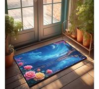 TFSW Funny Outdoor Doormat Magical Night By The Lake With Flowers Doormat Small Door Mat Balcony Decor(65X90CM)