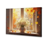 TFSW Home Wall Decor Autumn Leaves And White Flowers On The Window Sill Canvas Decorative Picture Dining Room Decor Home Decor Wall(40x60cm)
