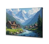 TFSW Home Wall Decor Mountain Village With River And Snow-Capped Peaks Canvas Decorative Picture Bathroom Art Wall Decor Picture Hanging Kit(20x30cm)