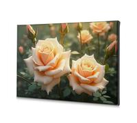 TFSW Home Wall Decor Soft Peach Roses In Bloom Canvas Decorative Picture Bathroom Art Wall Decor Picture Hanging Kit(30x40cm)