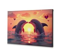 TFSW Home Wall Decor Two Dolphins Kissing At Sunset Canvas Decorative Picture Bathroom Art Wall Decor Picture Hanging Kit(20x30cm)
