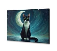 TFSW Living Room Decor Black Cat Under The Moonlit Sky Canvas Decorative Picture Picture Hanging Kit Wall Pictures For Living Room(40x60cm)