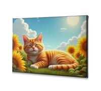 TFSW Living Room Decor Relaxing Cat In A Sunflower Field Canvas Decorative Picture Picture Hanging Kit Wall Pictures For Living Room(30x40cm)