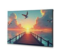 TFSW Living Room Decor Sunset Serenity: A Dock And Seagulls Canvas Decorative Picture Picture Hanging Kit Wall Pictures For Living Room(20x30cm)