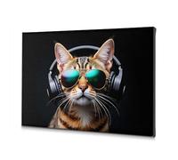 TFSW Living Room Decor Wall Cat Cool: The Ultimate Headphone And Sunglasses Look Canvas Decorative Picture Dining Room Decor Decorations For Living Room(20x30cm)
