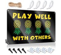 TFSW Man Cave Sign Metal Sign Plays Well With Others Upside Down Pineapple Tin Sign Funny House Signs Outdoor Bar Signs(30X40CM)