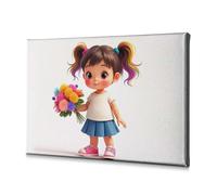 TFSW Religious Easter Decorations Little Girl With Rainbow Pigtails Holding Flowers Canvas Decorative Picture Dining Room Decor Decorations For Living Room(20x30cm)