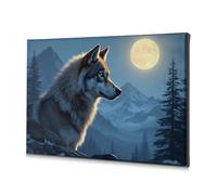 TFSW Religious Easter Decorations Wolf In The Moonlit Mountains Canvas Decorative Picture Dining Room Decor Decorations For Living Room(40x60cm)