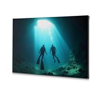 TFSW Shabby Chic Decor Two Divers Exploring An Underwater Cave Canvas Decorative Picture Bathroom Art Wall Decor Bathroom Decor Wall Art(20x30cm)