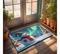 TFSW Shoe Mat Snowman With Northern Lights And Christmas Decorations Doormat Welcome Mat Classroom House Mats Indoor(50X80CM)