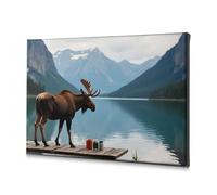 TFSW Spring Decor Alpine Majesty: A Moose'S Tea Break By The Lake Canvas Decorative Picture Wall Pictures For Living Room Bathroom Decor Wall(30x40cm)