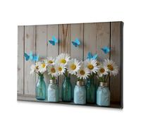 TFSW Spring Decor Blue Butterflies And Daisy Flowers In Mason Jars Canvas Decorative Picture Living Room Decor Wall Bathroom Art Wall Decor(20x30cm)