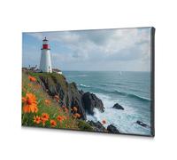 TFSW Spring Decor Red And White Lighthouse On The Coast Canvas Decorative Picture Rustic Home Decor Bookshelf Decor(20x30cm)