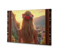 TFSW Spring Decor Sunset Serenity: A Floral Crowned View Canvas Decorative Picture Bathroom Decor Wall Art Baptism Decorations(20x30cm)