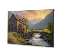 TFSW Spring Decor Vintage Mill By The River At Sunset Canvas Decorative Picture Rustic Home Decor Bookshelf Decor(20x30cm)