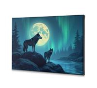 TFSW The Chosen Wolves Howling At The Moon In Aurora Borealis Canvas Decorative Picture Shabby Chic Decor Living Room Decor(20x30cm)