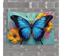TFSW Vintage Decor Golden Butterfly On Blue Background With Floral Designs Tapestry Bedroom Door Decorations Tapestry With Words(75X100CM)