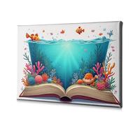 TFSW Wall Art An Underwater Adventure In An Open Book Canvas Decorative Picture Baptism Decorations Farmhouse Decor(40x60cm)