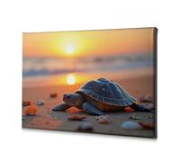 TFSW Wall Art Sunset Serenity: A Turtle'S Journey On The Beach Canvas Decorative Picture Baptism Decorations Farmhouse Decor(20x30cm)