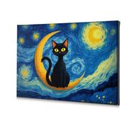 TFSW Wall Decor Black Cat On The Moon: A Starry Night Adventure Canvas Decorative Picture Room Decor Picture Hanging Kit(40x60cm)