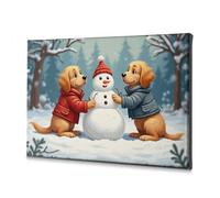 TFSW Wall Decorations Two Dogs Building A Snowman In Winter Canvas Decorative Picture Easter Wall Decor The Chosen(20x30cm)