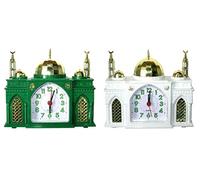 TFTC Mosque Shaped Alarm Clock Battery Mosque Clock Plays Islamic Muslim Azan Call to Prayer + Bell White Green Blue Pink Choose Single Pair or 4 Pack (Pair: White + Green)