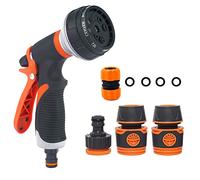 TFUFR Garden Hose Pipe Spray Gun Set, 8 Adjustable Patterns High Pressure Anti-Leaking Hose Gun with Hose Pipe Connect Adapters for Watering Plants and Lawns Washing Cars and Pets, Orange