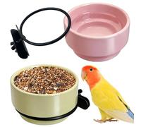 Tfwadmx 2 Pcs Bird Cage Feeder Ceramic Parrot Feeding Dish Pet Bird Bowls Hanging Parrot Food Bowl for Budgie Finches Lovebirds Parakeet Cockatiels (Yellow & Pink)