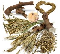 Tfwadmx 2PCS Wood Hamster Climbing Branches & Small Animal Natural Ear of Grain Spray Hamster Bedding Habitat Decor Rat Exercise Toys Treat Cereal Grain for Hamsters Gerbils