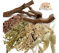 Tfwadmx 2PCS Wood Hamster Climbing Branches & Small Animal Natural Ear of Grain Spray Hamster Bedding Habitat Decor Rat Exercise Toys Treat Cereal Grain for Hamsters Gerbils