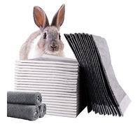 Tfwadmx 50 Pcs Rabbit Pee Pads Guinea Pig Super Absorbent Cage Liners Bunny Disposable Black Carbon Diapers Small Animal Training Accessories with Quick-Dry Surface for Chinchilla Ferret Hamster