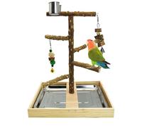 Tfwadmx Bird Perch Natural Wood Stand Toy Parrot Play Stand Platform Bird Cage with Removable Tray and 2 Stainless Steel Cups for Parakeets Canaries Cockatiels Conure Lovebirds