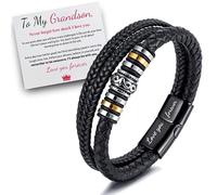 TFXNBKW To My Grandson - I Will Always Be With You Braided Leather Bracelet for Men, Stainless Steel Inspirational Wristband, Mens Braided Leather Bracelet Bangle Wristband (To Grandson)