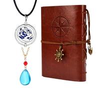 TFYU Anime Blue Rose Rotatable Pendant Jewelry Jayce's Rune Necklace Character Leather Book Diary Pocket Notebook 3 Pcs