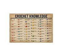 TFZQm Crochet Knowledge Metal Tin Signs Basic Stitch Guide Posters Crochet Learning Infographic Plaques Office Studio Home Wall Decor 8x6 Inches