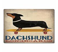 TFZQm Dog Skateboard Metal Signs Wall Decor Tin Posters Dachshund Longboards Club Decor Skateboard Shop Decor Home Decor Plaque 8x12 Inches