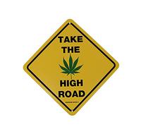 TG,LLC Novelty Metal Take High Road Wall Traffic Sign Pot Weed Leaf Marijuana Man Cave Dorm Room Decor