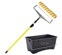 TG TOUGH GEAR 15L Paint Roller Tray Set with Extension Pole - Heavy Duty Paint Scuttle, 15” Medium Pile Roller Sleeve & Double Arm Frame for Walls & Ceilings