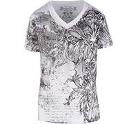 TG327V Vines and Fleur De Lis Metallic Silver Embossed Short Sleeve V-Neck Cotton Mens Fashion T-Shirt - White/Large
