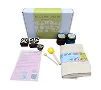 TGB Block Printing Kit with Wooden Stamps, Paint, Fabric and Dabbers, DIY Craft Set with Step-by-Step Guide. Blank Canvas Fabric Tote and Drawstring Bags (Abstract)