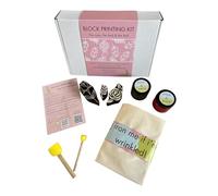 TGB Block Printing Kit with Wooden Stamps, Paint, Fabric and Dabbers, DIY Craft Set with Step-by-Step Guide. Blank Canvas Fabric Tote and Drawstring Bags (Floral)