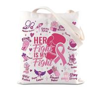 TGBJE Breast Cancer Healing Tote Bag Her Fight Is My Fight Shouder Bag Cancer Awareness Gifts for Women, Beast Tote