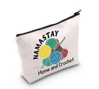 TGBJE Funny Crocheting Makeup Bag Crochet Gift For Crochet Lovers Crocheter Cosmetic Pouch Namastay Home And Crochet Bag, Crochet Bag, All
