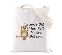 TGBJE Owl Themed Tote Bag Owl Lover Shoulder Grocery Bag I'm Sorry Did I Just Roll My Eyes Out Loud Bird Gift, Owl Tote