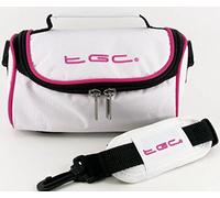 TGC ® Camera Case Utility Bag Compatible with Nikon Coolpix W300 with shoulder strap and Carry Handle (Cool White With Hot Pink Trims)
