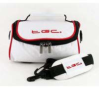 TGC ® Camera Case Utility Bag Compatible with Nikon Coolpix W300 with shoulder strap and Carry Handle (Cool White With Crimson Red Trims)